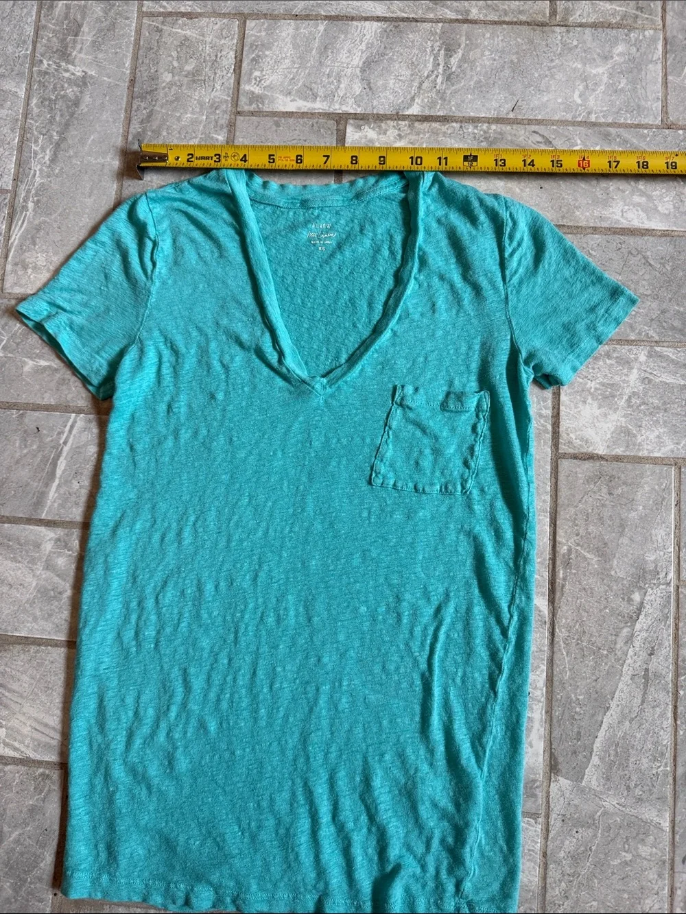 J. Crew 100% Lightweight Linen V-Neck Pocket Tee - Teal
